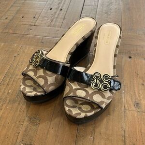 Coach Geri brown platform wedge sandals